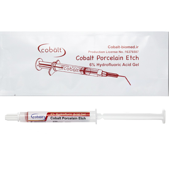 اسید اچ پرسلن ۵٪ کبالت | بطری کوچک با برچسب Cobalt، مایع شفاف تخصصی اچینگ پرسلن و سرامیک | تجهیزات آماده‌سازی ترمیم زیبایی | panamal.ir