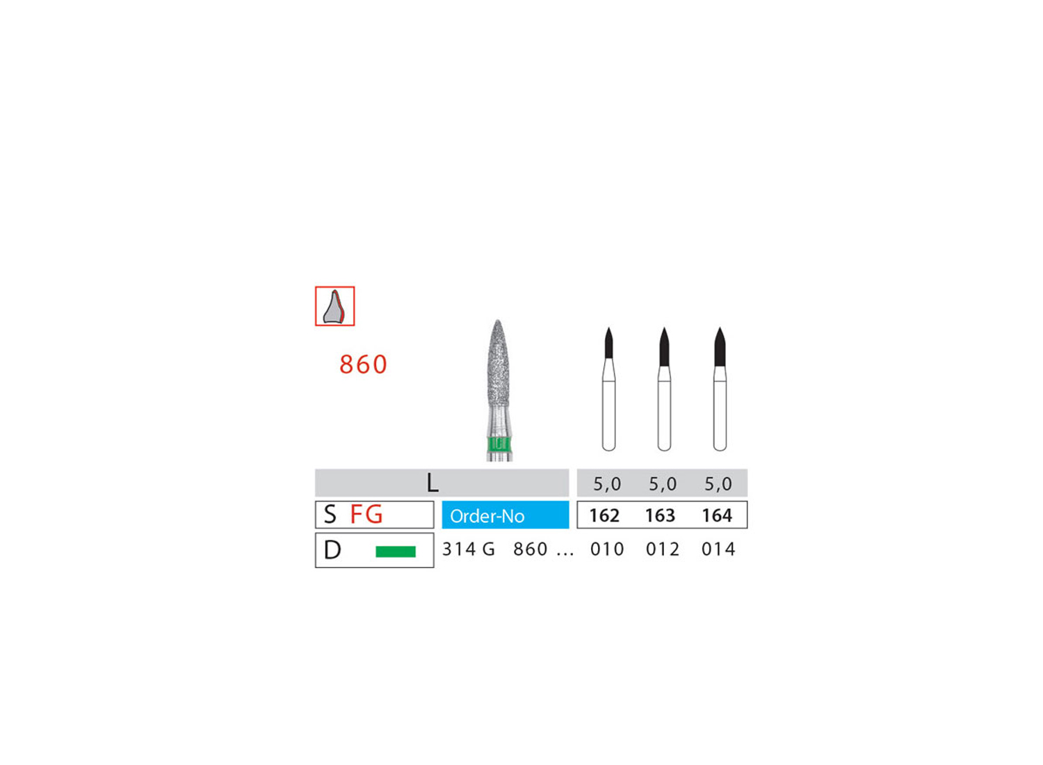 فرز فلیم کوتاه دیاتیز کد 860 | فرز شعله‌ای کوتاه دندانپزشکی Short Flame DiatitZ | panamal.ir