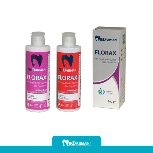 تیوب یا بطری ژل فلوراید نیک درمان FLORAX روی پسزمینه سفید